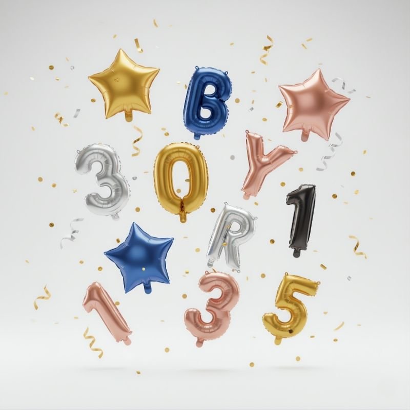 بالونات هيليوم بأرقام وحروف ملونة لتزيين أعياد الميلاد من مكتبة الدحيحة