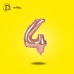 بالونات هيليوم رقم 4 بلون روز جولد أنيق، اختيار مميز لزينة الحفلات وخاصة حفلات البنات، خامة قوية ولمعة فاخرة تدوم طويلًا.