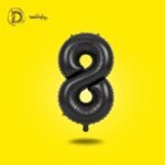بالونات هيليوم رقم 8 بلون أسود لامع، اختيار راقي لتزيين أعياد الميلاد والمناسبات الخاصة، خامة فويل معدني قوية تعيش لفترة طويلة.