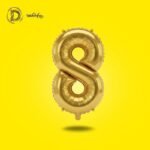 بالونات هيليوم رقم 8 بلون جولد لامع، مناسبة لتزيين أعياد الميلاد والحفلات، بخامة قوية تحافظ على شكلها ولمعانها لفترة طويلة.