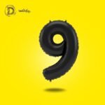بالونات هيليوم رقم 9 بلون أسود لامع، اختيار راقي لتزيين أعياد الميلاد والمناسبات الخاصة، خامة فويل معدني قوية تعيش لفترة طويلة.