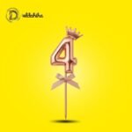 رقم 4 روز جولد بلاستيك مع تاج لتزيين التورتة والمناسبات | مكتبة الدحيحة