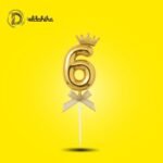 رقم 6 ذهبي بلاستيك مع تاج لتزيين التورتة والتصوير | مكتبة الدحيحة