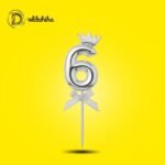 رقم 6 فضي بلاستيك مع تاج لتزيين التورتة وجلسات التصوير | مكتبة الدحيحة