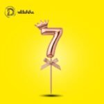 رقم 7 روز جولد بلاستيك مع تاج لتزيين التورتة والمناسبات | مكتبة الدحيحة