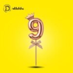 رقم 9 روز جولد بلاستيك مع تاج لتزيين التورتة والمناسبات | مكتبة الدحيحة