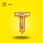 بالون هيليوم حرف T لون جولد – زينة حفلات وأعياد ميلاد – مكتبة الدحيحة