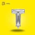 بالون هيليوم حرف T لون سيلفر – ديكور أنيق للحفلات والمناسبات – مكتبة الدحيحة