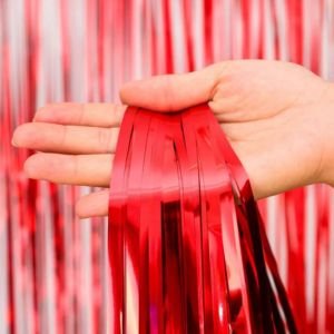 ستارة فويل حمراء لتزيين الحفلات والخلفيات التصويرية – Red Tinsel Curtain Backdrop Foil Fringe Decoration