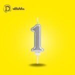 شمع أعياد الميلاد رقم 1 فضي لتزيين كيك عيد الميلاد