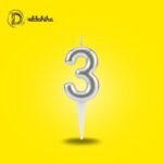 شمع أعياد الميلاد رقم 3 فضي لتزيين التورتة