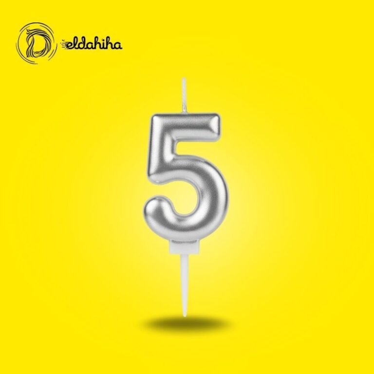 شمع أعياد الميلاد رقم 5 فضي لزينة عيد الميلاد