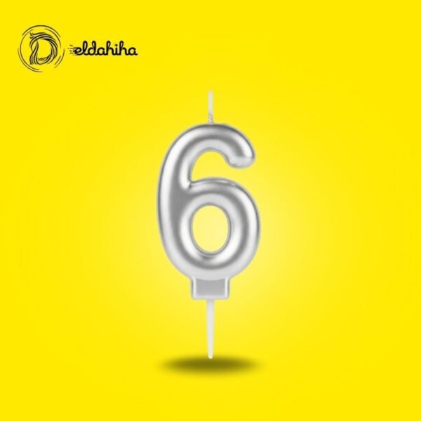 شمع أعياد الميلاد رقم 6 فضي أنيق