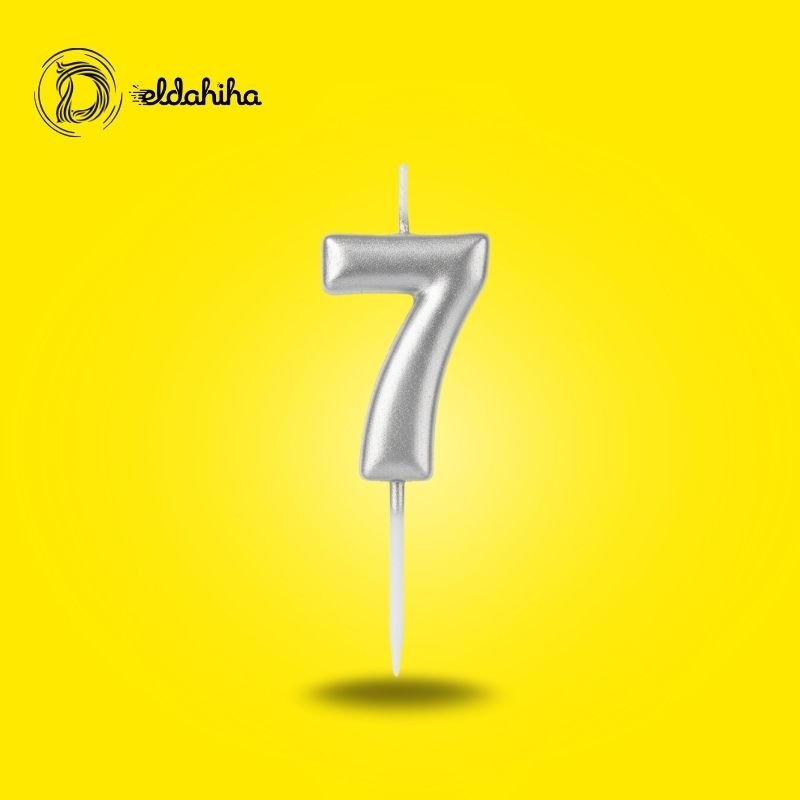 شمع أعياد الميلاد رقم 7 فضي راقي