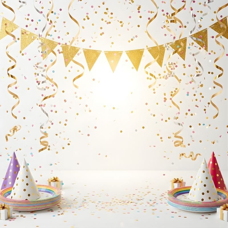 زينة الحفلات وأعياد الميلاد من مكتبة الدحيحة 🎊 – بانرز، كونفتي، بالونات وزينة ورقية بألوان مبهجة