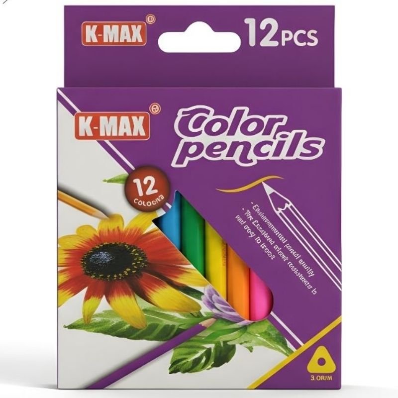علبة أقلام تلوين خشبية KMAX 12 لون قصيرة
