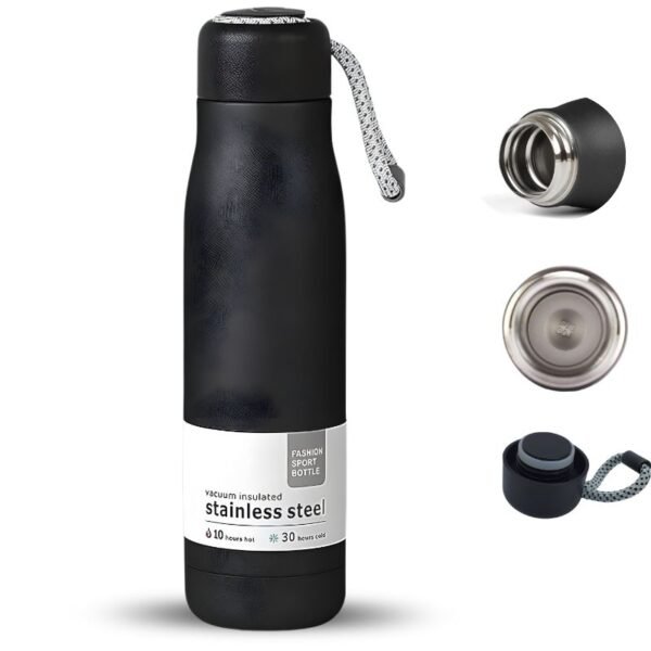 زجاجة مياه حرارية ستانلس ستيل سبورت سوداء عازلة للحرارة Vacuum Insulated Bottle